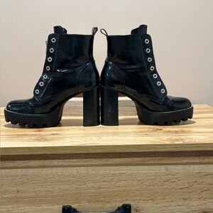 Zara Glossy Black Platform Heeled combat Boots size 37